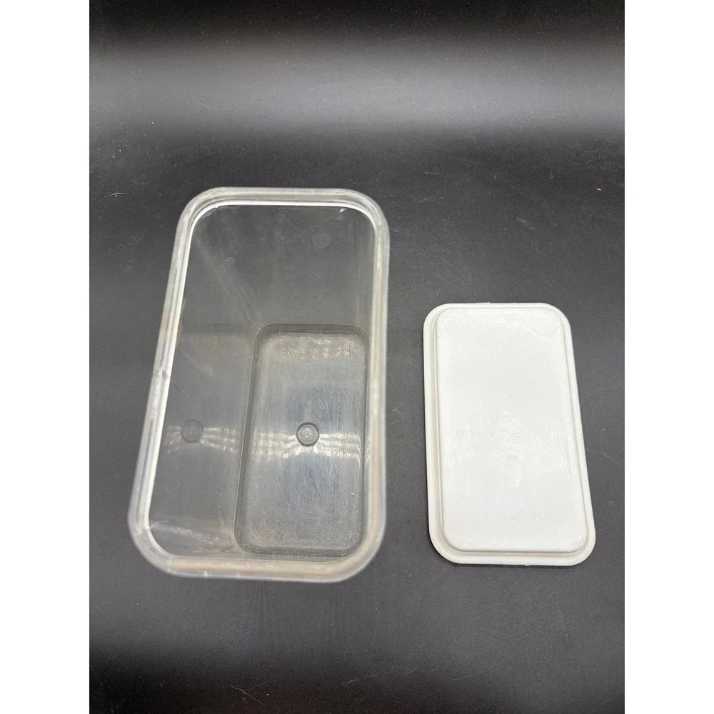 Vntg Clear Plastic Kitchen Canister Tan Lid Rectangular Storage Made‎ Hong Kong